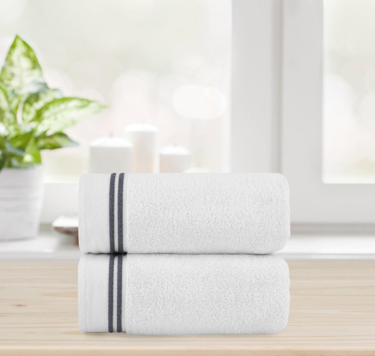 Chic Home Striped Hem Turkish Cotton 2 Piece Bath Sheet Towel Set-Grey