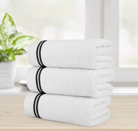 Chic Home Striped Hem Turkish Cotton 3 Piece Bath Towel Set-Black