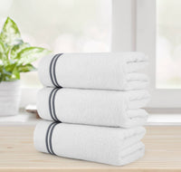 Chic Home Striped Hem Turkish Cotton 3 Piece Bath Towel Set-Grey