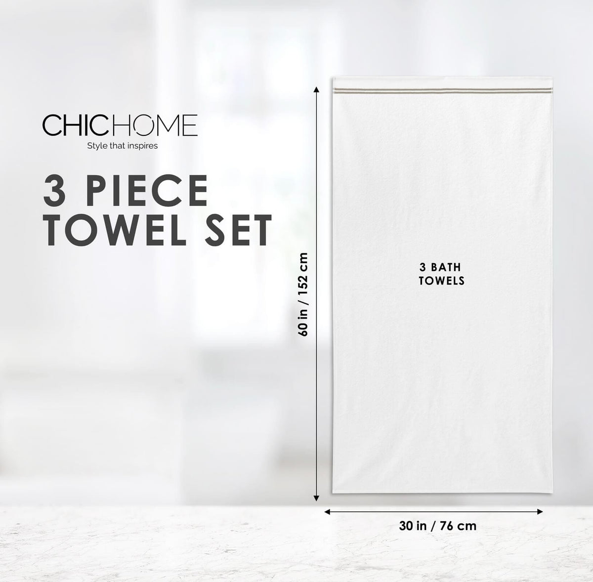 Chic Home Striped Hem Turkish Cotton 3 Piece Bath Towel Set-Taupe
