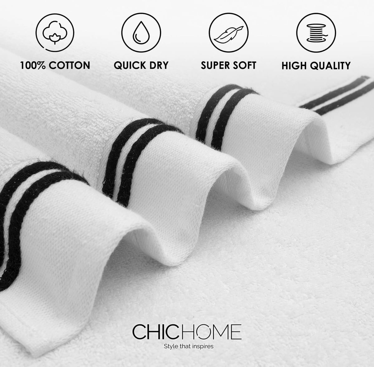 Chic Home Striped Hem Turkish Cotton 2 Piece Bath Sheet Towel Set-Black