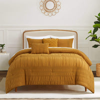 Chic Home Thalia 5 Piece Ruffled Striped Comforter Set-Gold