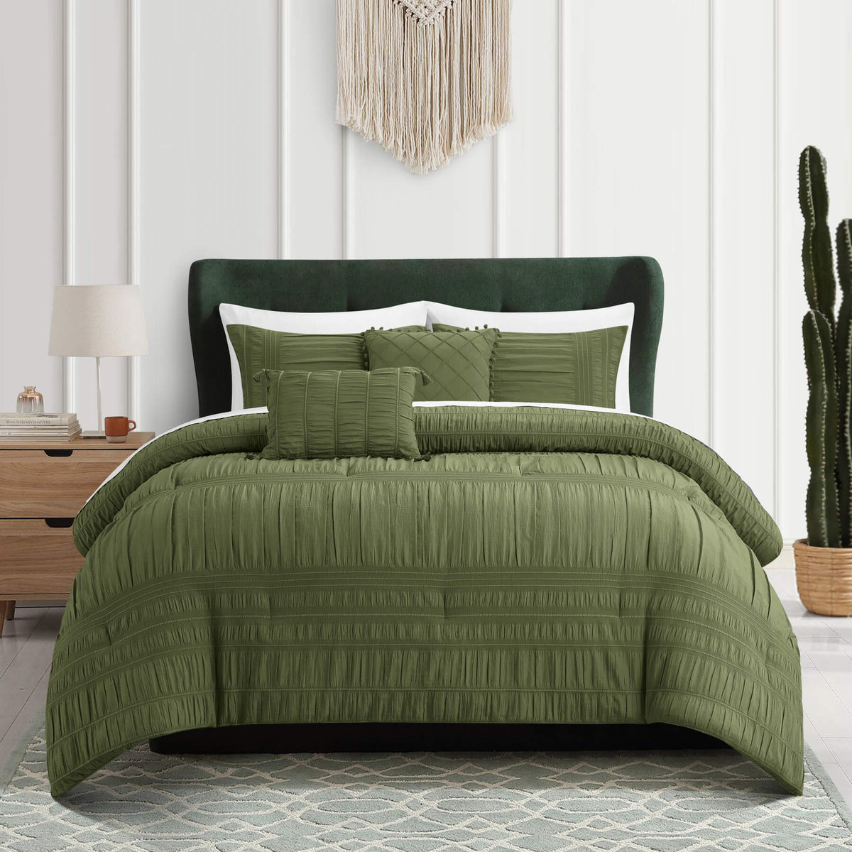 Chic Home Thalia 5 Piece Ruffled Striped Comforter Set-Green