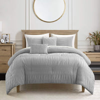 Chic Home Thalia 5 Piece Ruffled Striped Comforter Set-Grey