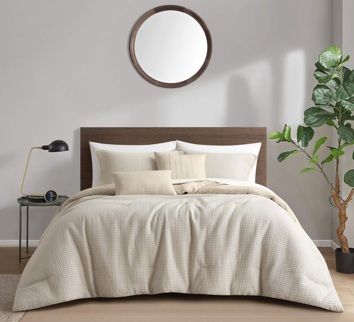 Chic-Home-Willa 5 Piece Waffle Texture Comforter Set-Beige