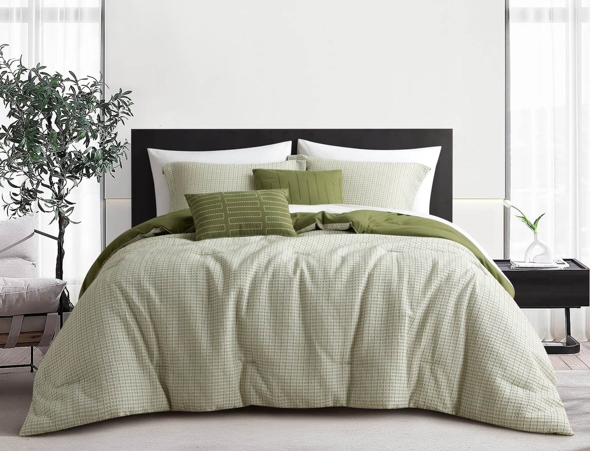 Chic-Home-Willa 9 Piece Waffle Texture Comforter Set-Green