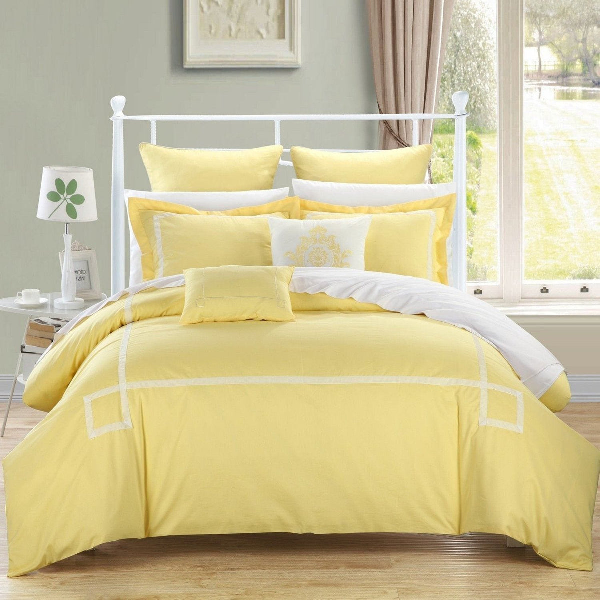 Chic Home Woodford 7 Piece Embroidered Comforter Set Yellow