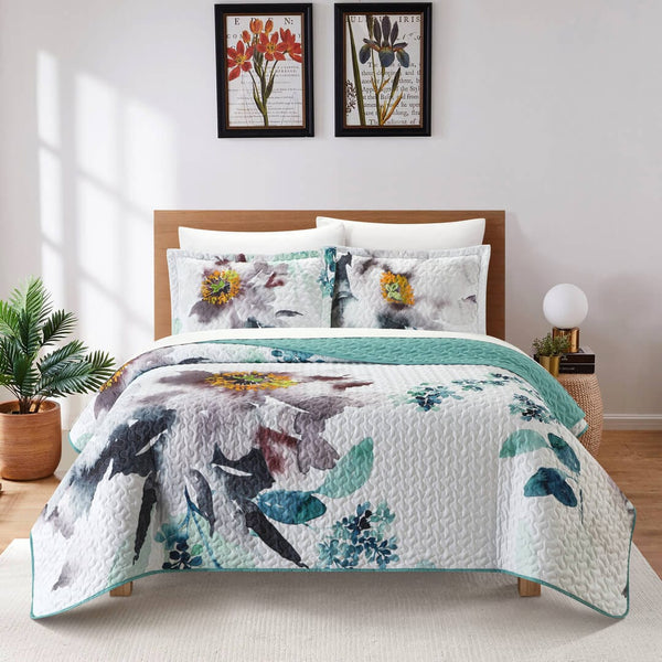 Chic Home Zariah 7 Piece Watercolor Floral Quilt Set Multi-color