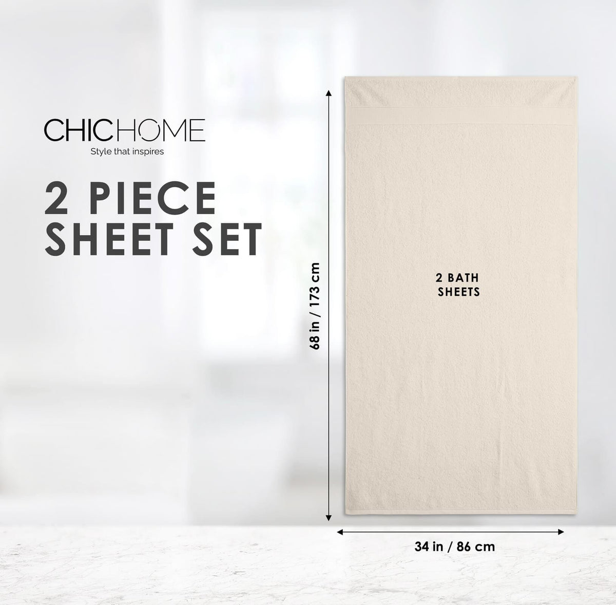 Chic Home Dobby Border Turkish Cotton 2 Piece Bath Sheet Towel Set-Beige