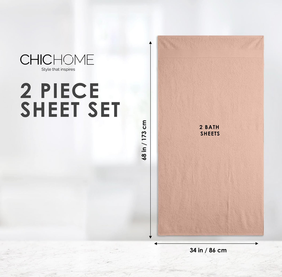 Chic Home Dobby Border Turkish Cotton 2 Piece Bath Sheet Towel Set-Rose
