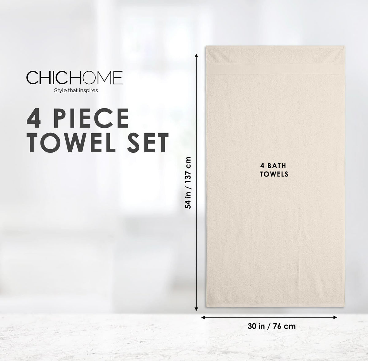 Chic Home Dobby Border Turkish Cotton 4 Piece Bath Towel Set-Beige
