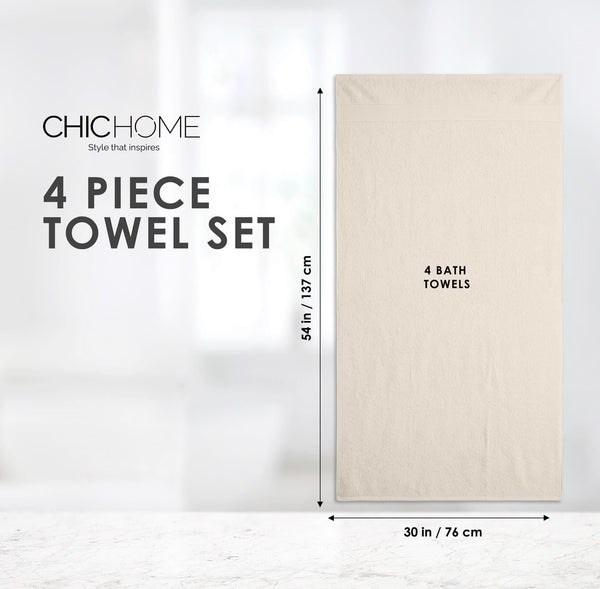 Chic Home Dobby Border Turkish Cotton 4 Piece Bath Towel Set-Beige