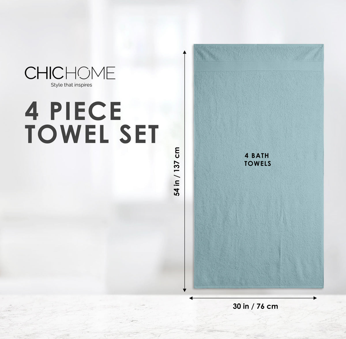 Chic Home Dobby Border Turkish Cotton 4 Piece Bath Towel Set-Blue