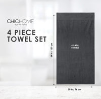 Chic Home Dobby Border Turkish Cotton 4 Piece Bath Towel Set-Charcoal