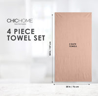Chic Home Dobby Border Turkish Cotton 4 Piece Bath Towel Set-Rose