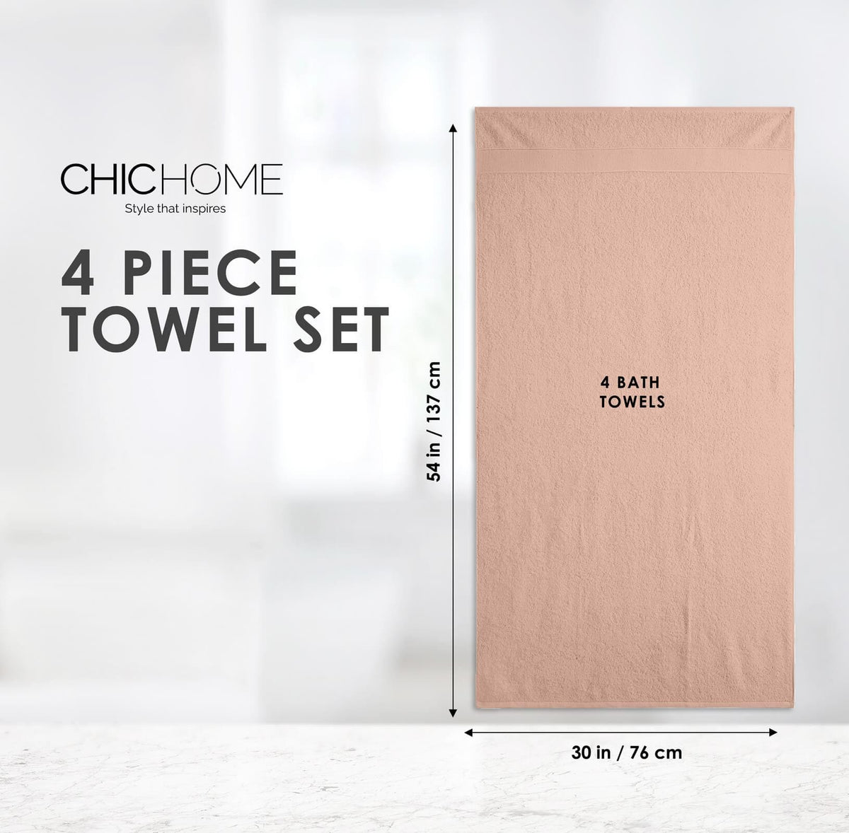 Chic Home Dobby Border Turkish Cotton 4 Piece Bath Towel Set-Rose