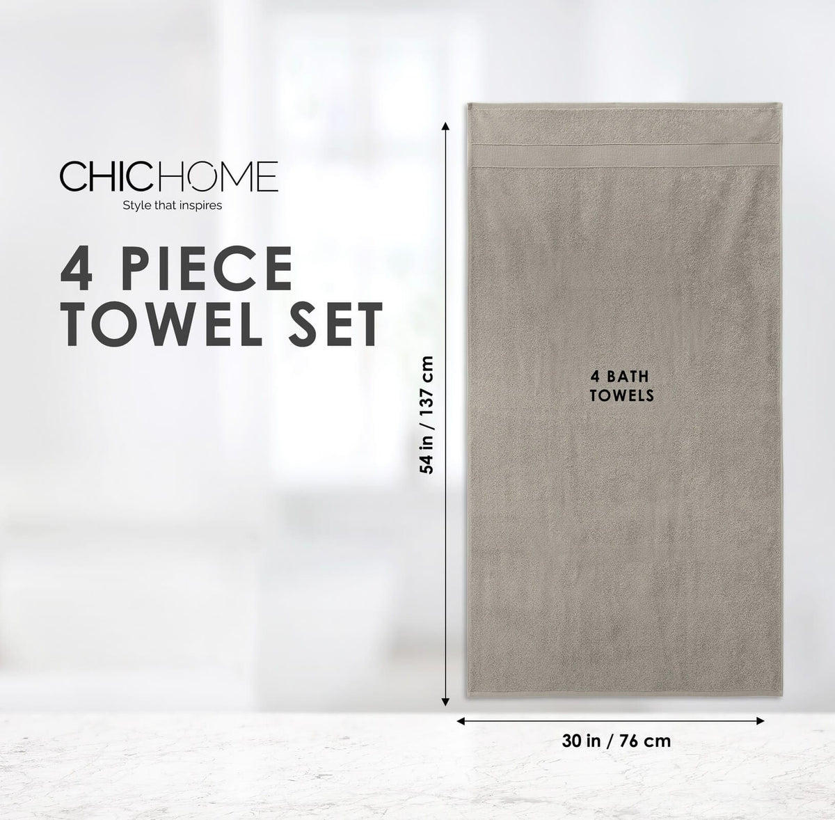 Chic Home Dobby Border Turkish Cotton 4 Piece Bath Towel Set-Taupe
