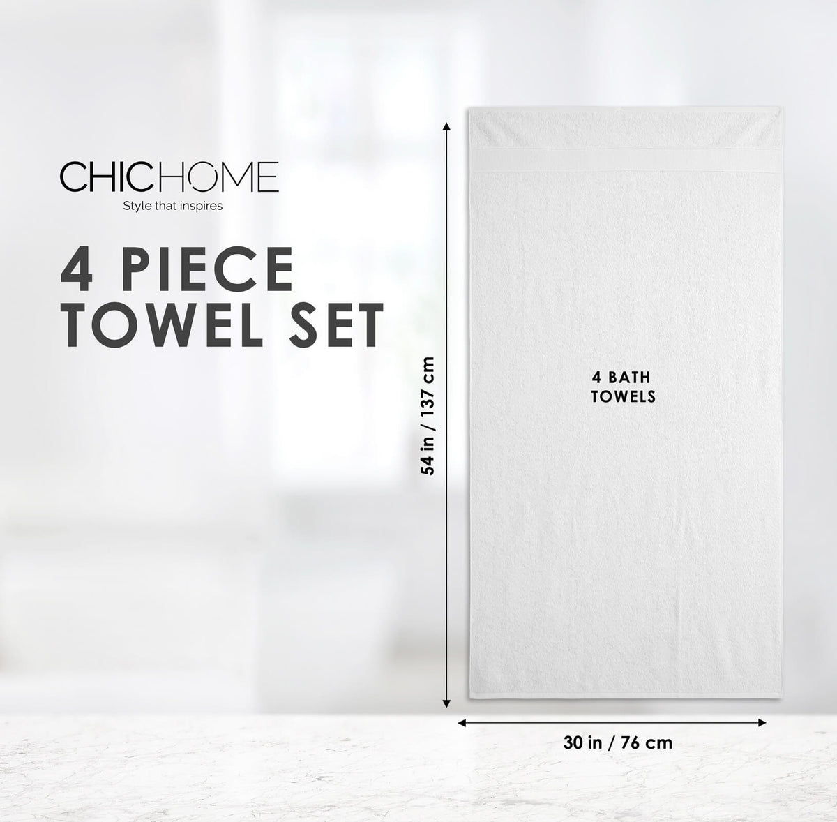 Chic Home Dobby Border Turkish Cotton 4 Piece Bath Towel Set-White