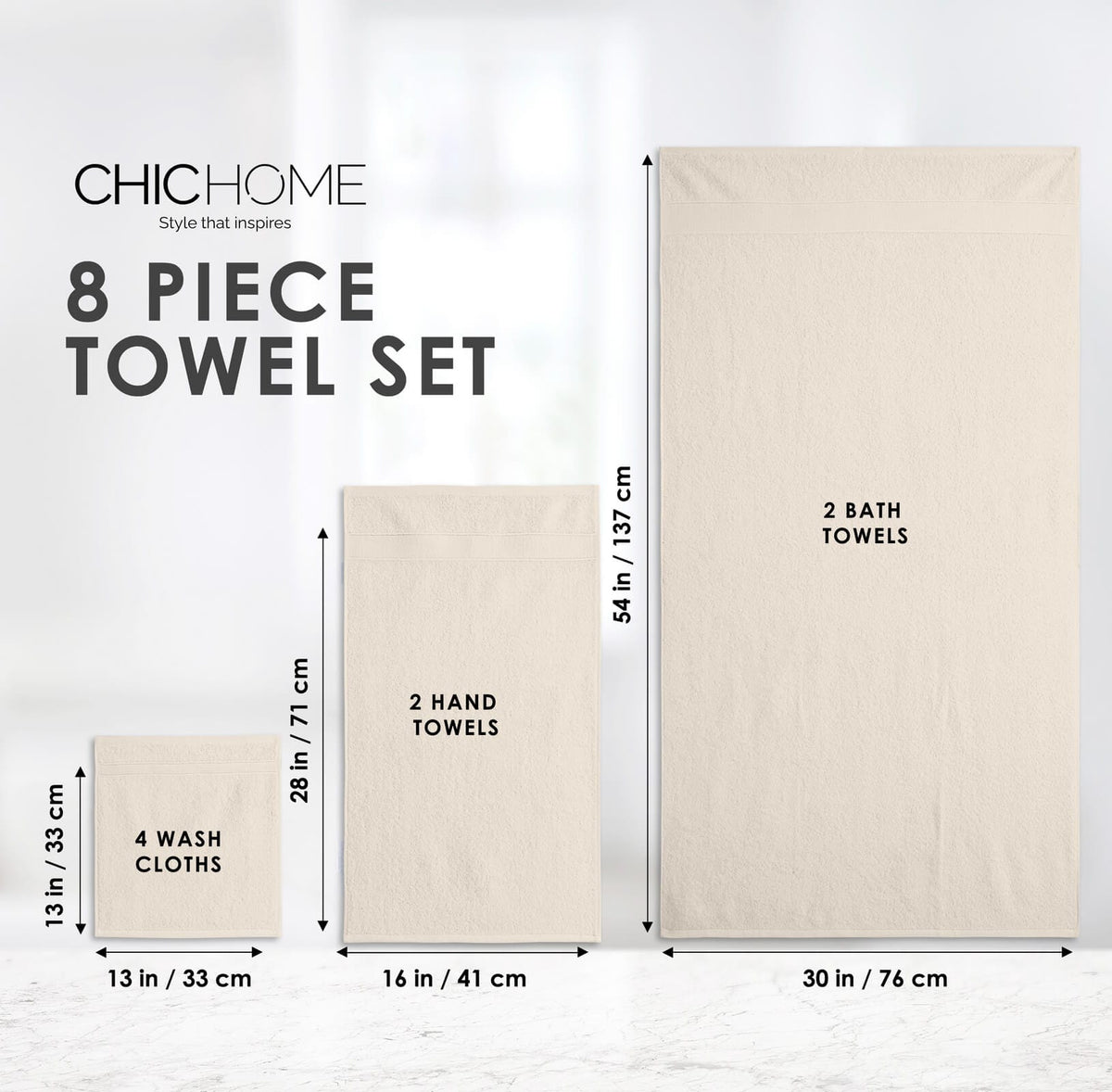 Chic Home Dobby Border Turkish Cotton 4 Piece Bath Towel Set in White