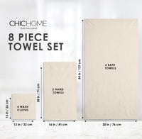 Chic Home Dobby Border Turkish Cotton 8 Piece Towel Set-Beige