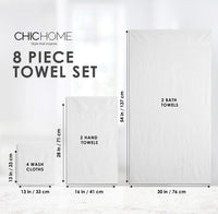 Chic Home Dobby Border Turkish Cotton 8 Piece Towel Set-White