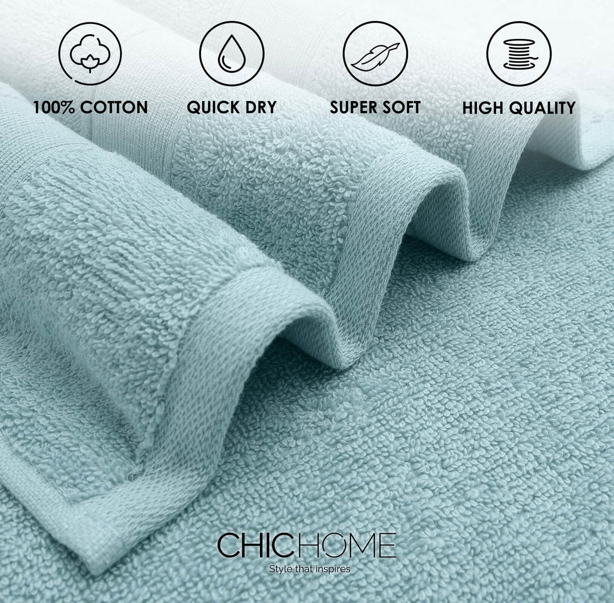 Chic Home Dobby Border Turkish Cotton 2 Piece Bath Sheet Towel Set-Blue