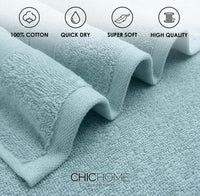 Chic Home Dobby Border Turkish Cotton 4 Piece Bath Towel Set-Blue