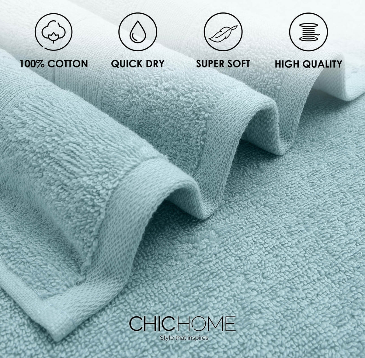 Chic Home Dobby Border Turkish Cotton 8 Piece Towel Set-Blue