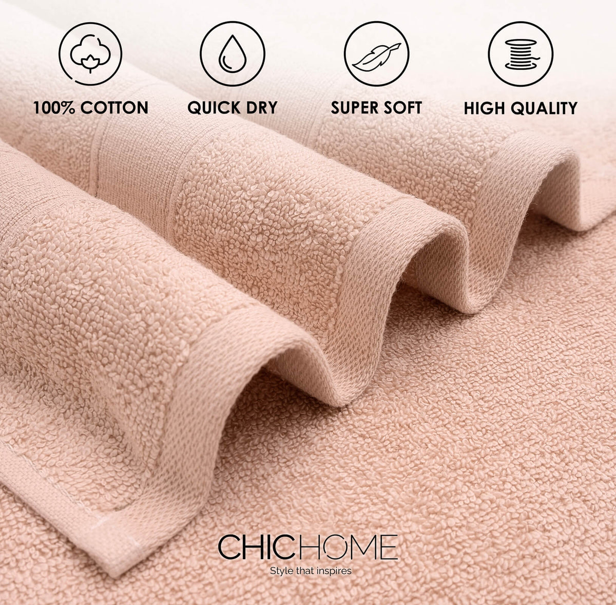 Chic Home Dobby Border Turkish Cotton 8 Piece Towel Set-Rose
