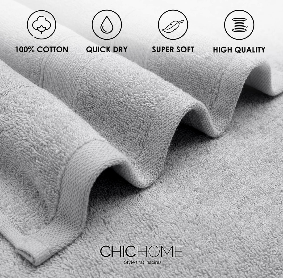 Chic Home Dobby Border Turkish Cotton 2 Piece Bath Sheet Towel Set-Grey