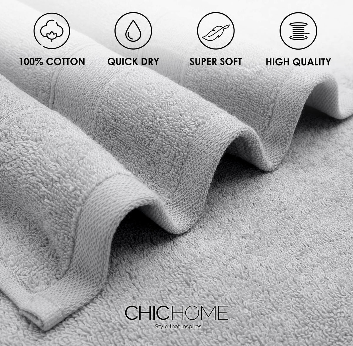 Chic Home Dobby Border Turkish Cotton 8 Piece Towel Set-Grey