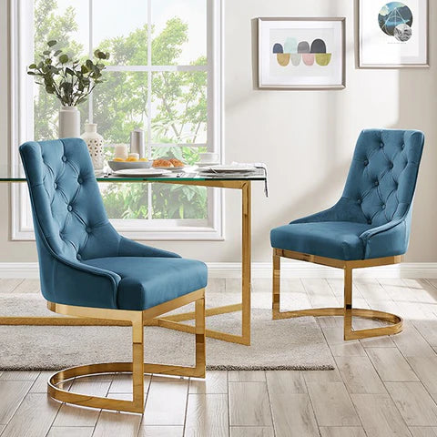Iconic Home Gwen Tufted Velvet Side Dining Chair Set of 2 Metal