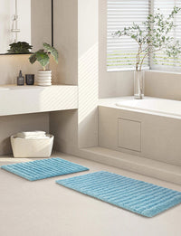 Chic-Home-Tyrion 2 Piece Plush Poly-Cotton Bath Rug Set-Pale Blue