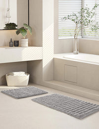 Chic-Home-Tyrion 2 Piece Plush Poly-Cotton Bath Rug Set-Grey