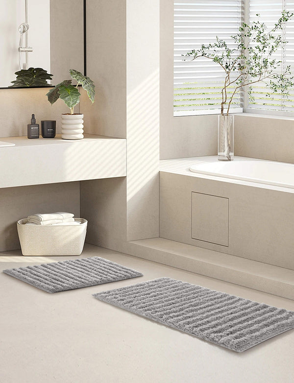 Chic-Home-Tyrion 2 Piece Plush Poly-Cotton Bath Rug Set-Grey