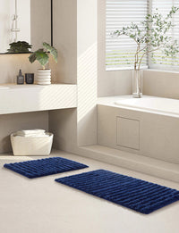 Chic-Home-Tyrion 2 Piece Plush Poly-Cotton Bath Rug Set-Navy Blue