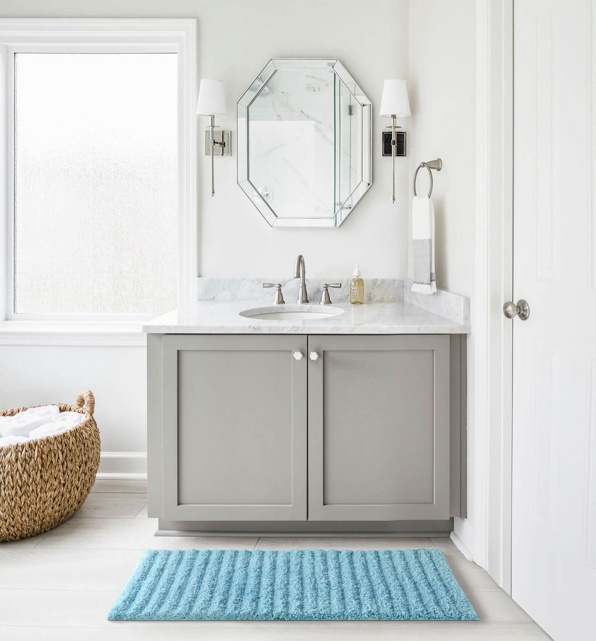 Chic-Home-Tyrion Plush Poly-Cotton Large Bathroom Rug-Pale Blue