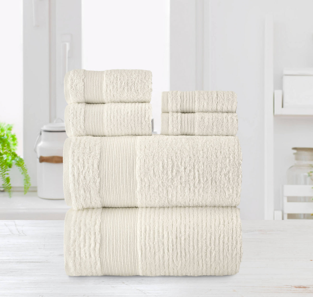 Jacquard Turkish Cotton 6 Piece Towel Set-Beige
