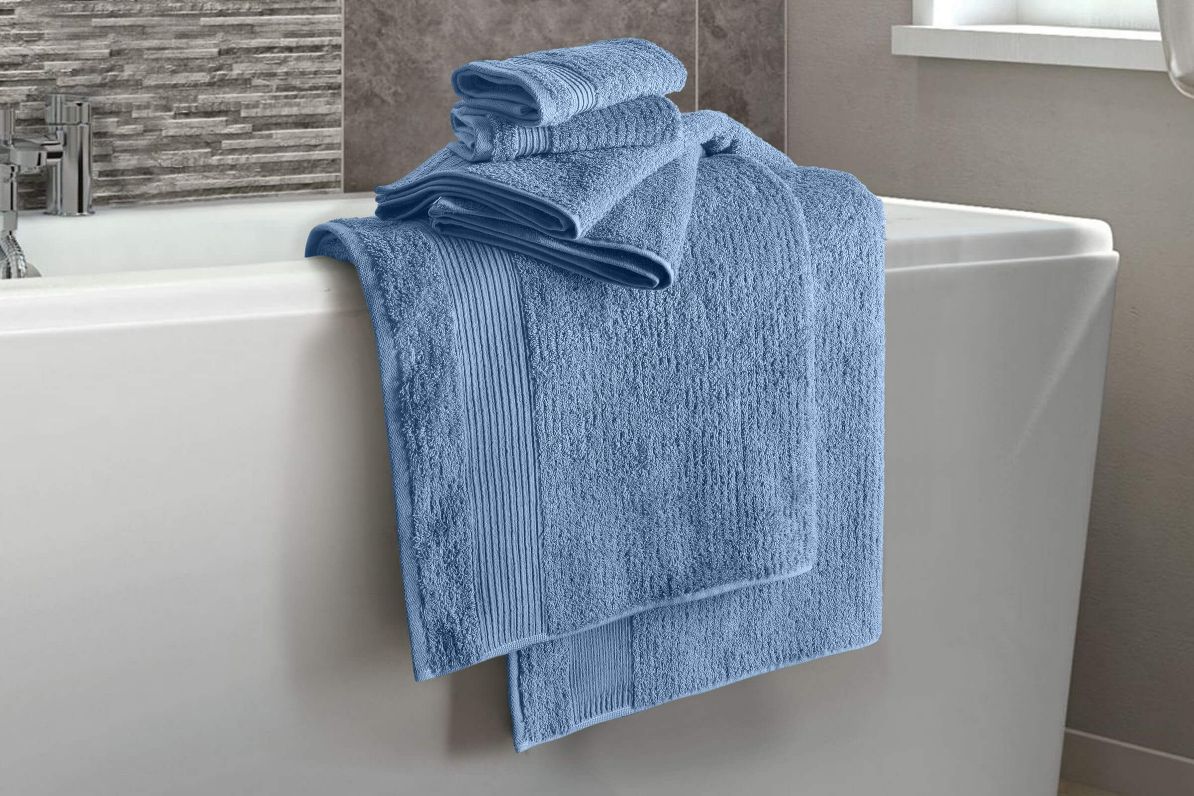 Chic Home Striped Hem Turkish Cotton 6 Piece Towel Set in Grey