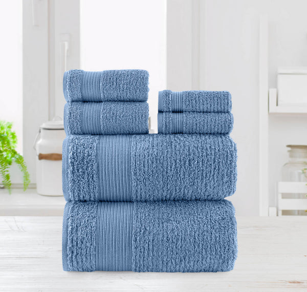 Jacquard Turkish Cotton 6 Piece Towel Set-Blue