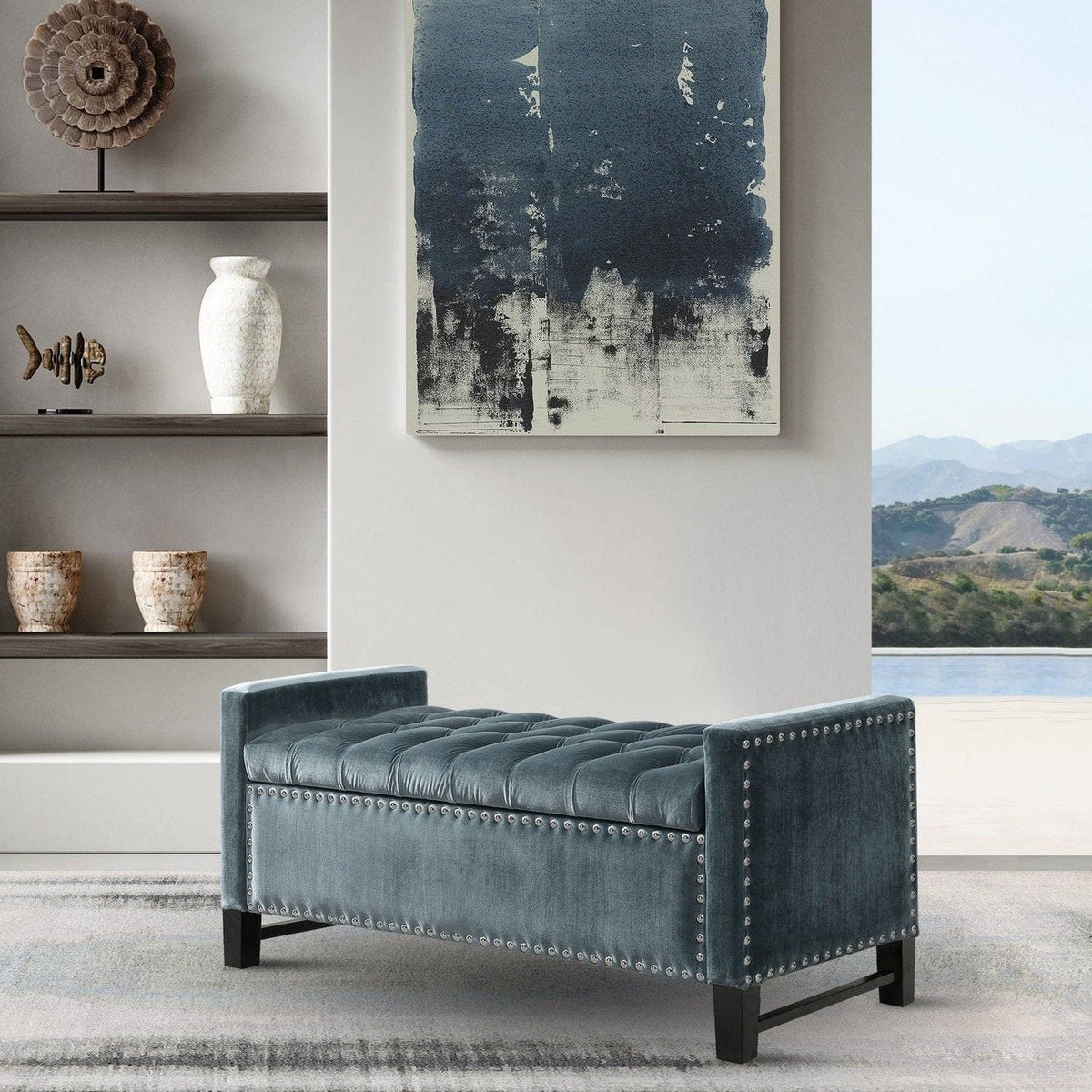 Chic Home Marcus Tufted Velvet Storage Bench Grey