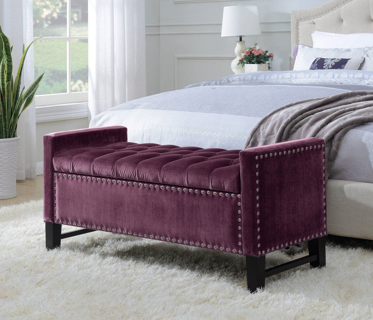 Chic Home Marcus Tufted Velvet Storage Bench Plum