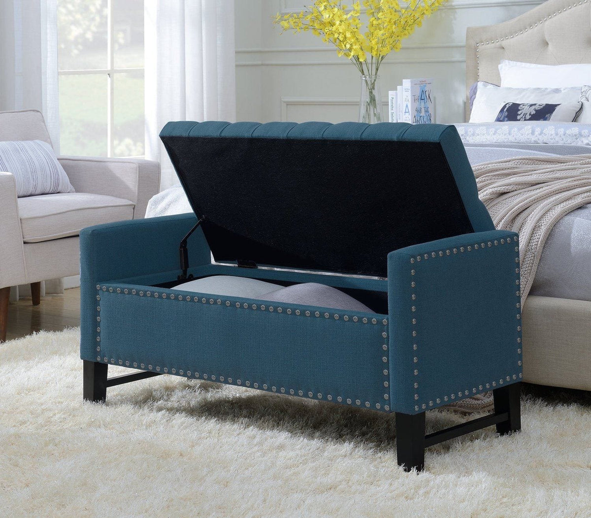 Chic Home Marcus Tufted Velvet Storage Bench Navy