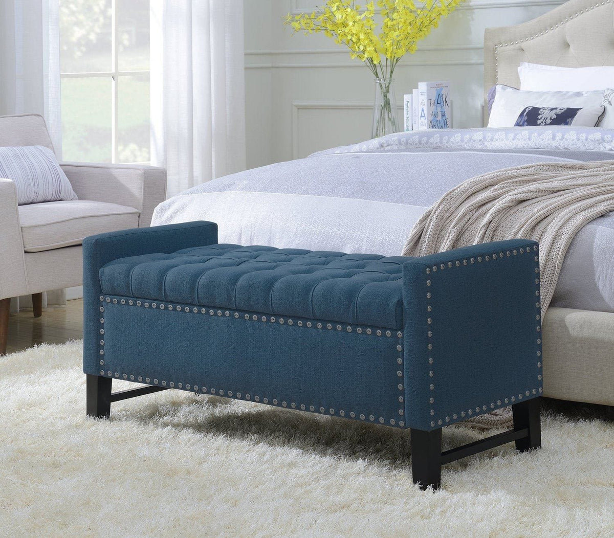 Chic Home Marcus Tufted Velvet Storage Bench Navy