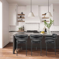Iconic Home Art Deco Faux Leather Bar Stool Black