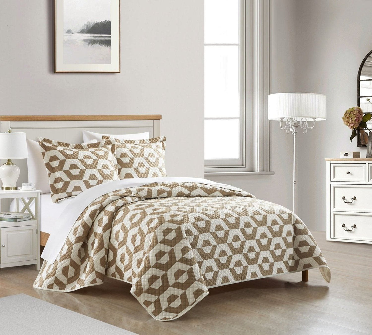 Chic Home Arthur 3 Piece Geometric Pattern Quilt Set 