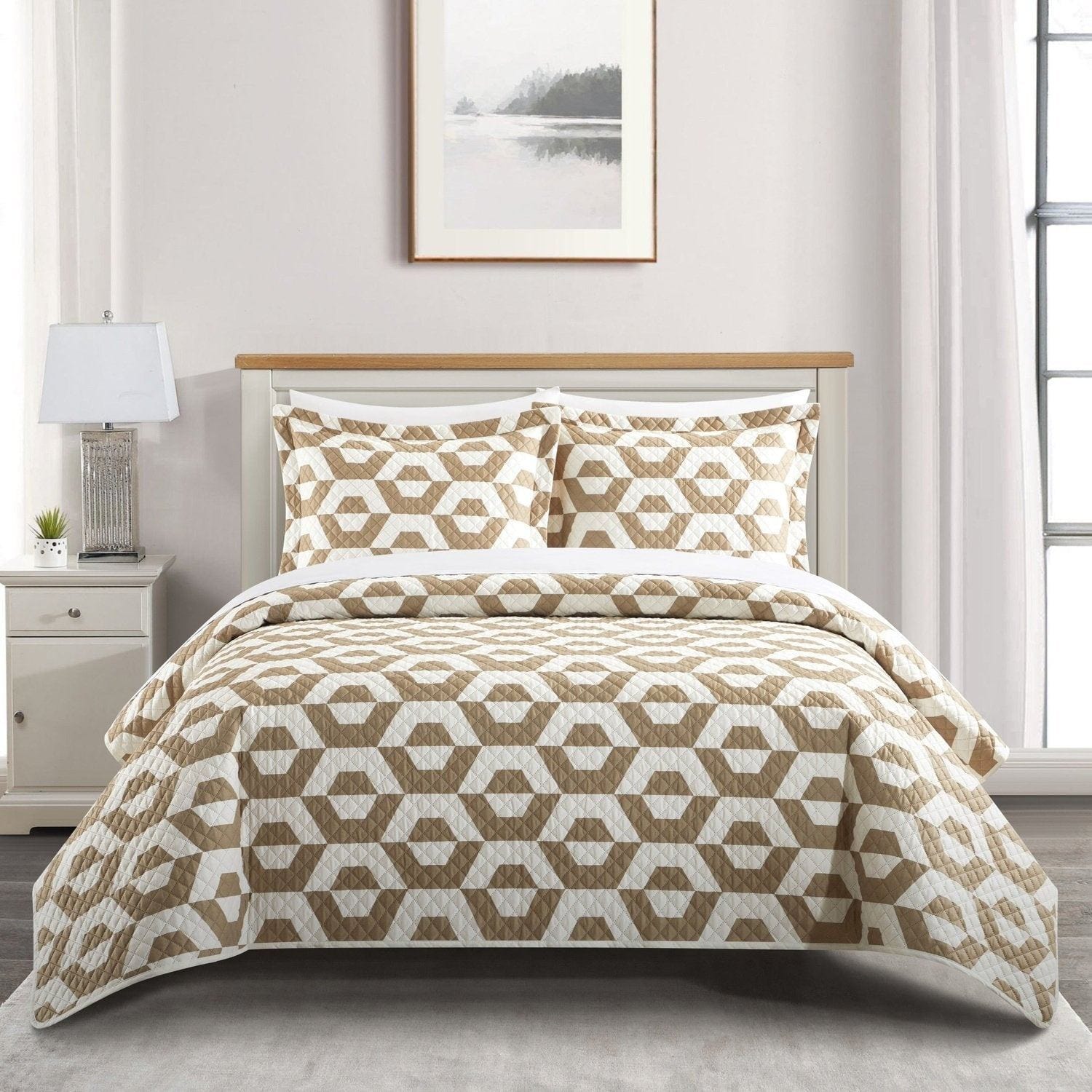 chic home Arthur 3 Piece Geometric Pattern Quilt Set
