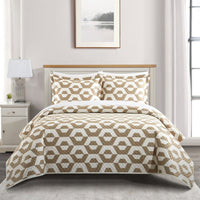 Chic Home Arthur 3 Piece Geometric Pattern Quilt Set Beige