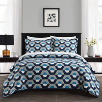 Chic Home Arthur 3 Piece Geometric Pattern Quilt Set Blue