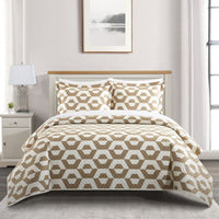 Chic Home Arthur 7 Piece Geometric Pattern Quilt Set Beige